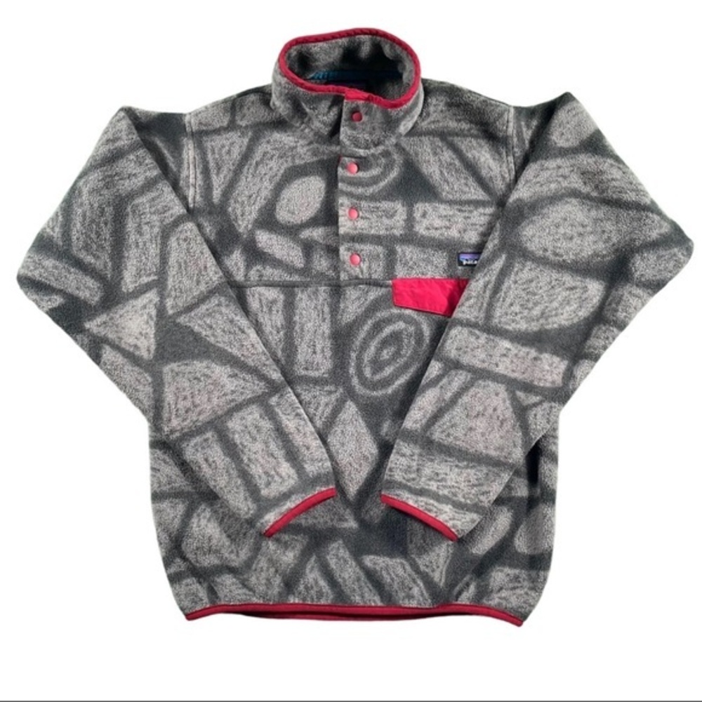 Patagonia Mens Synchilla Snap T Fleece Pullover Tribal Aztec Gray Red Men’s S